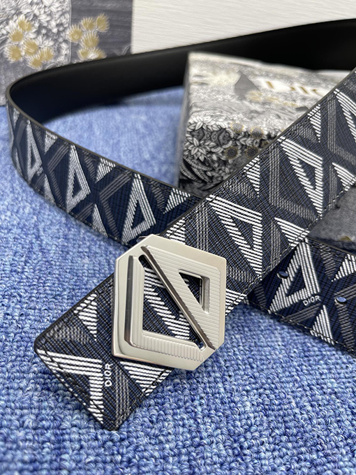 ディオール ベルトコピー DIOR  3.8cmダブルフェイス ネイビーブルー CDダイヤモンド パターン