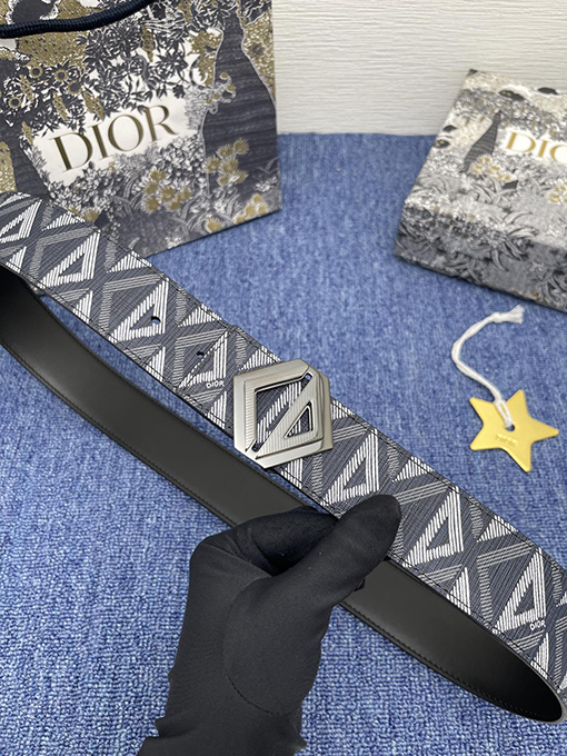 ディオール ベルトコピー DIOR  3.8cmダブルフェイス ネイビーブルー CDダイヤモンド パターン