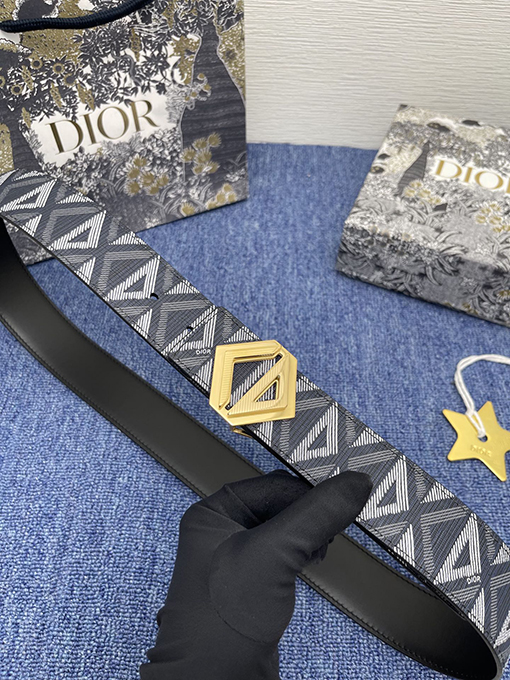 ディオール ベルトコピー DIOR  3.8cmダブルフェイス ネイビーブルー CDダイヤモンド パターン
