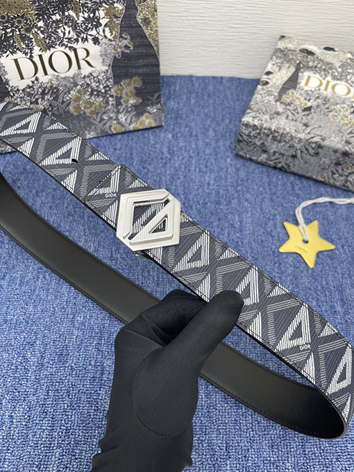 ディオール ベルトコピー DIOR  3.8cmダブルフェイス ネイビーブルー CDダイヤモンド パターン