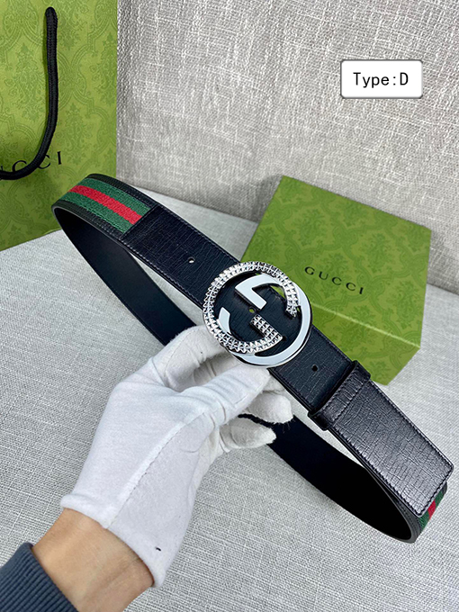 グッチベルト スーパーコピー GUCCI クラシックキャンバス織り、レザーボーダーとダブルGオリジナルスチールバックル付き 4.0cm幅