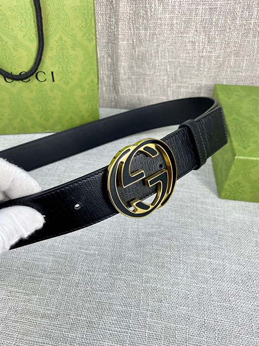 グッチベルト スーパーコピー GUCCI クラシックキャンバス織り、レザーボーダーとダブルGオリジナルスチールバックル付き 4.0cm幅
