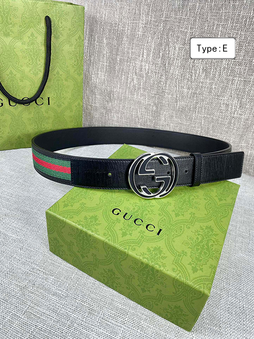 グッチベルト スーパーコピー GUCCI クラシックキャンバス織り、レザーボーダーとダブルGオリジナルスチールバックル付き 4.0cm幅