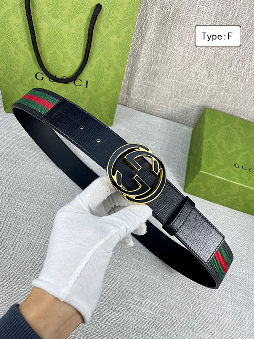 グッチベルト スーパーコピー GUCCI クラシックキャンバス織り、レザーボーダーとダブルGオリジナルスチールバックル付き 4.0cm幅