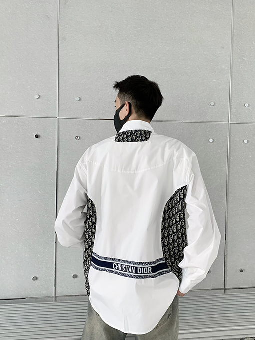 ディオールシャツ コピー DIOR マルチテクニック切り替えオールドフラワーロングスリーブシャツ、刻印ロゴボタン