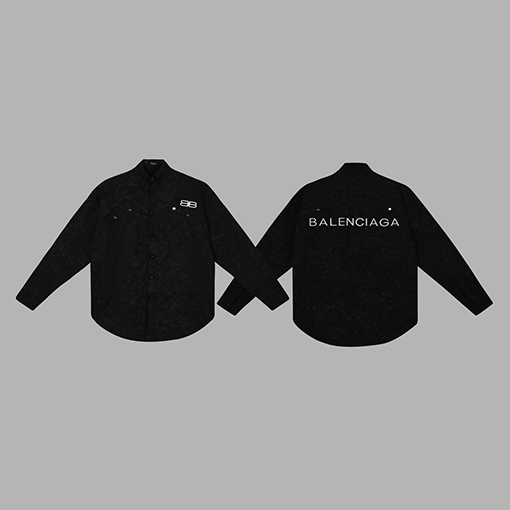 バレンシアガシャツ コピー 背中 BALENCIAGA ロングスリーブフェードダイ染めシャツ、刻印ロゴボタンと金属装飾