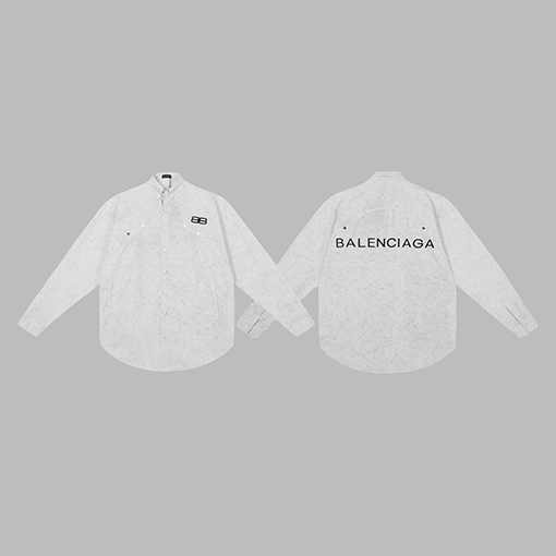 バレンシアガシャツ コピー 背中 BALENCIAGA ロングスリーブフェードダイ染めシャツ、刻印ロゴボタンと金属装飾