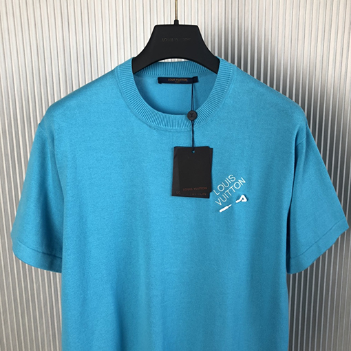 ルイヴィトンニットTシャツ スーパーコピー Louis Vuitton 別針ロゴ入りニット半袖Tシャツ