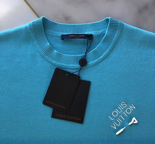 ルイヴィトンニットTシャツ スーパーコピー Louis Vuitton 別針ロゴ入りニット半袖Tシャツ