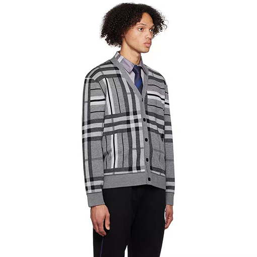 バーバリーカーディガン スーパーコピー  BURBERRY グレーチェック柄 ラウンドネックカーディガン