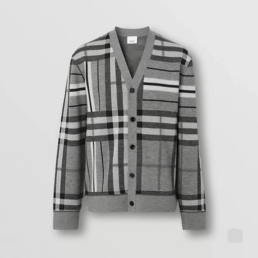 バーバリーカーディガン スーパーコピー  BURBERRY グレーチェック柄 ラウンドネックカーディガン