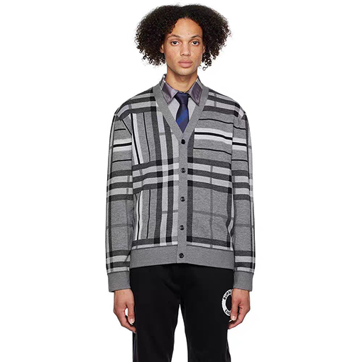 バーバリーカーディガン スーパーコピー  BURBERRY グレーチェック柄 ラウンドネックカーディガン