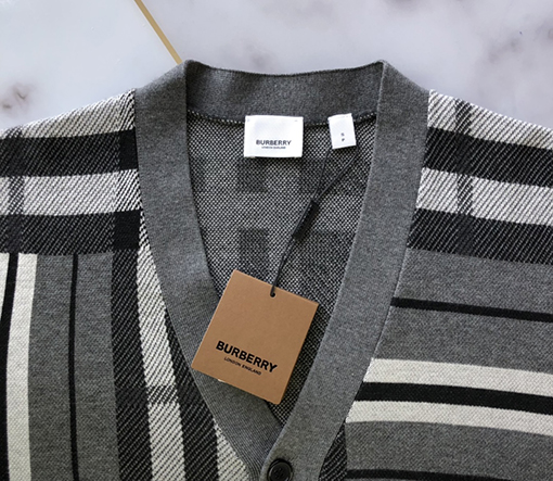 バーバリーカーディガン スーパーコピー  BURBERRY グレーチェック柄 ラウンドネックカーディガン