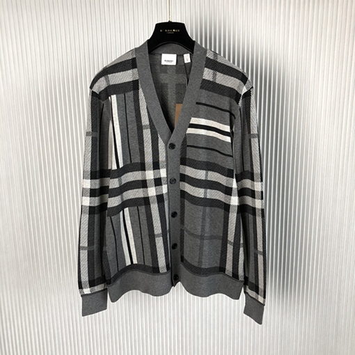 バーバリーカーディガン スーパーコピー  BURBERRY グレーチェック柄 ラウンドネックカーディガン
