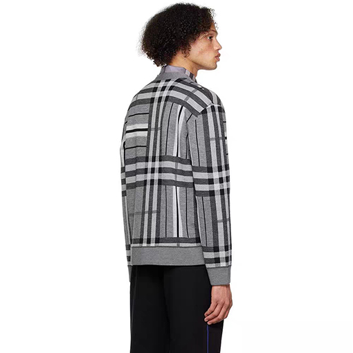バーバリーカーディガン スーパーコピー  BURBERRY グレーチェック柄 ラウンドネックカーディガン