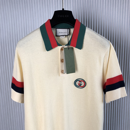 グッチ  ダブル スウェットTシャツ GUCCIスーパーコピーG ニット ターンダウン カラー ショートスリーブPOLOシャツ