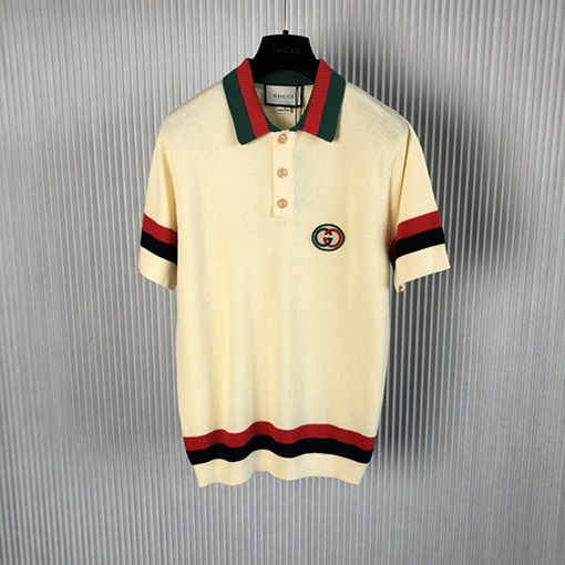 グッチ  ダブル スウェットTシャツ GUCCIスーパーコピーG ニット ターンダウン カラー ショートスリーブPOLOシャツ