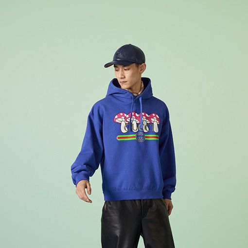 グッチ パーカー スーパーコピー  GUCCI ブルーキノコプリントフード