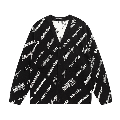バレンシアガットカーディガン スーパーコピー BALENCIAGAロゴマニア オールオーバー ブラック&ホワイト ニットカーディガン