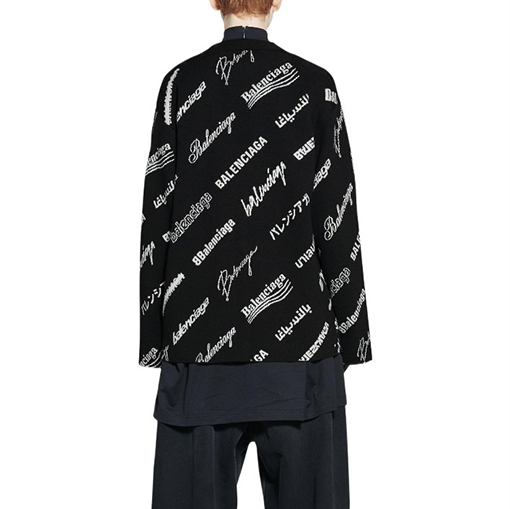 バレンシアガットカーディガン スーパーコピー BALENCIAGAロゴマニア オールオーバー ブラック&ホワイト ニットカーディガン