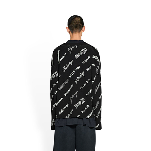 バレンシアガットカーディガン スーパーコピー BALENCIAGAロゴマニア オールオーバー ブラック&ホワイト ニットカーディガン