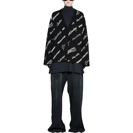 バレンシアガットカーディガン スーパーコピー BALENCIAGAロゴマニア オールオーバー ブラック&ホワイト ニットカーディガン