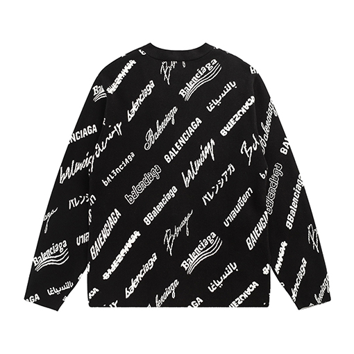 バレンシアガットカーディガン スーパーコピー BALENCIAGAロゴマニア オールオーバー ブラック&ホワイト ニットカーディガン