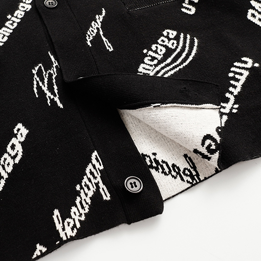 バレンシアガットカーディガン スーパーコピー BALENCIAGAロゴマニア オールオーバー ブラック&ホワイト ニットカーディガン