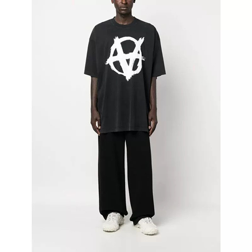 ヴェトモン 半袖Tシャツ スーパーコピー VETEMENTS 反転アナーキーシンボルプリントウォッシュ