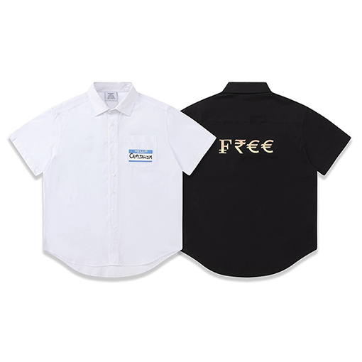 ヴェトモン 半袖Tシャツ コピー Hello capitalism ブルーのグラフィティ署名ラベルプリントゆったりカジュアル半袖シャツ