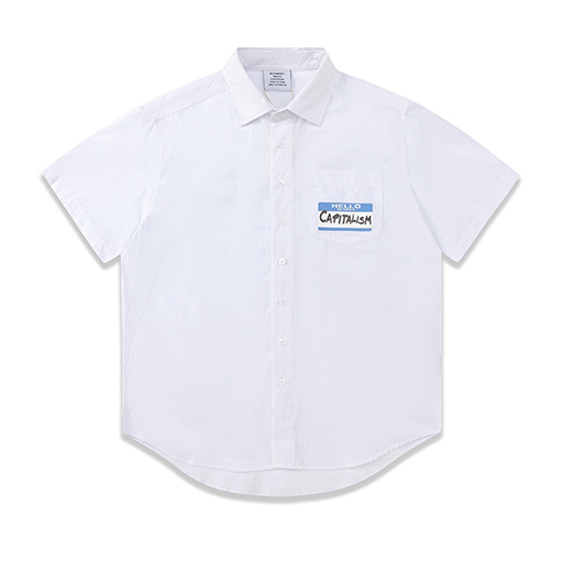 ヴェトモン 半袖Tシャツ コピー Hello capitalism ブルーのグラフィティ署名ラベルプリントゆったりカジュアル半袖シャツ