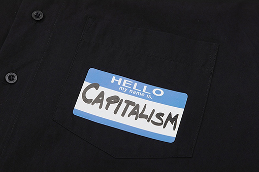 ヴェトモン 半袖Tシャツ コピー Hello capitalism ブルーのグラフィティ署名ラベルプリントゆったりカジュアル半袖シャツ