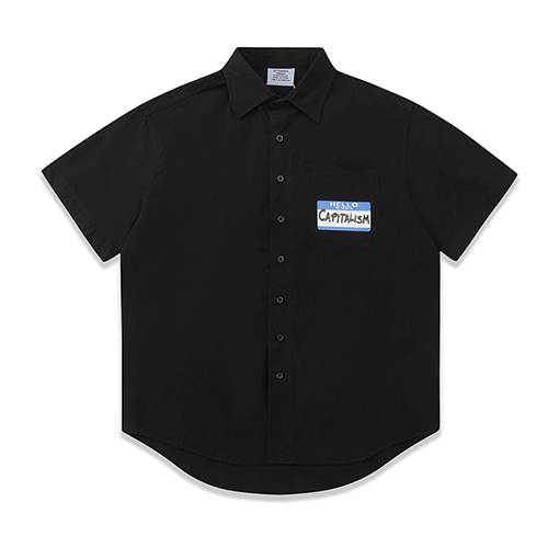 ヴェトモン 半袖Tシャツ コピー Hello capitalism ブルーのグラフィティ署名ラベルプリントゆったりカジュアル半袖シャツ