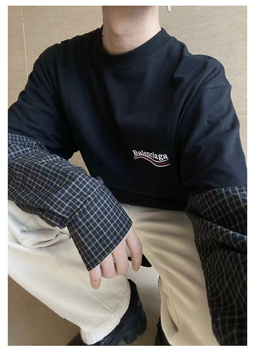 バレンシアガ 長袖 Tシャツ スーパーコピー BALENCIAGA 刺繍コーラーパッチワークユニークなアイテム