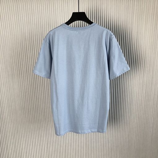 ロエベ 半袖Tシャツスーパーコピー 霧のような青の刺繍付き丸襟半袖Tシャツ