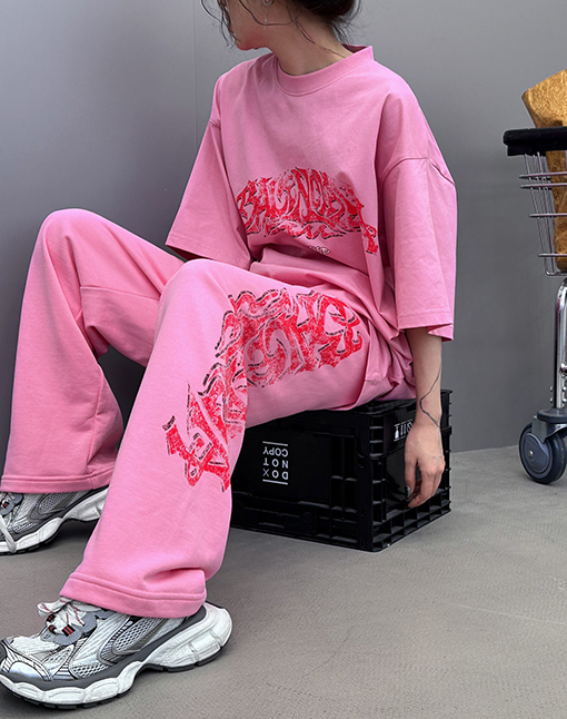 バレンシアガ   スウェットパンツ コピー BALENCIAGA   炎のグラフィティロゴレギンス、2色のウォータープリントロゴ