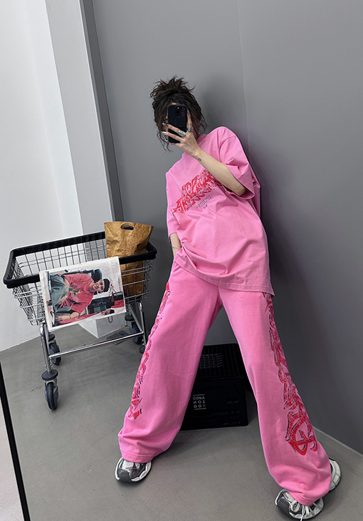 バレンシアガ   スウェットパンツ コピー BALENCIAGA   炎のグラフィティロゴレギンス、2色のウォータープリントロゴ