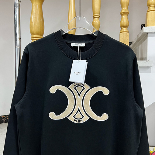 セリーヌ スウェットTシャツ CELINEコピー ロゴ刺繍入りのシンプルでエレガントなラウンドネックセーター