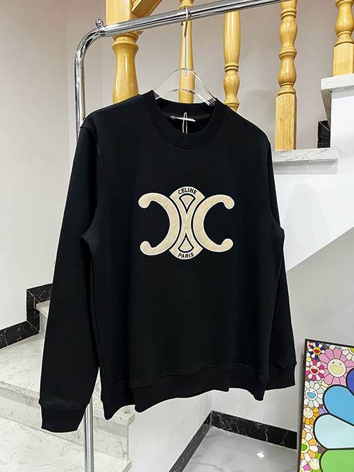セリーヌ スウェットTシャツ CELINEコピー ロゴ刺繍入りのシンプルでエレガントなラウンドネックセーター