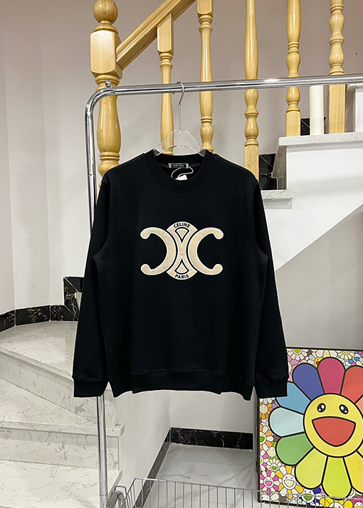 セリーヌ スウェットTシャツ CELINEコピー ロゴ刺繍入りのシンプルでエレガントなラウンドネックセーター