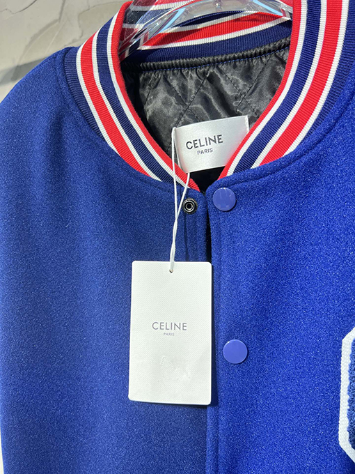 セリーヌ ジャケットCELINE 刺繍ロゴとレザースリーブのベースボールジャケット