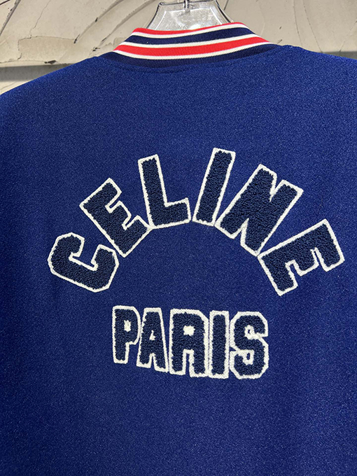 セリーヌ ジャケットCELINE  刺繍ロゴとレザースリーブのベースボールジャケット