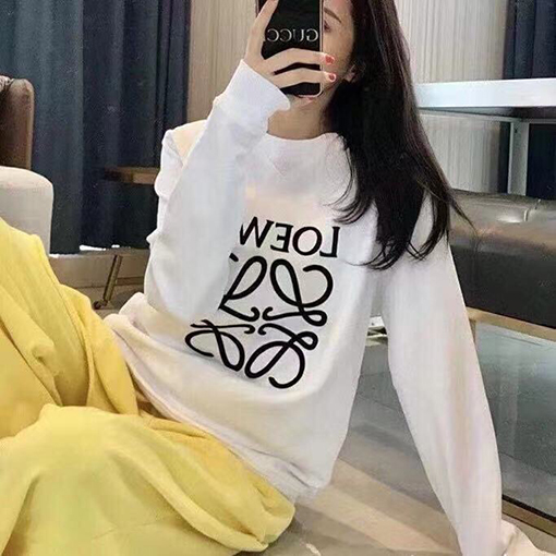 ロエベのロゴ刺繍ラウンドネックスウェットシャツ