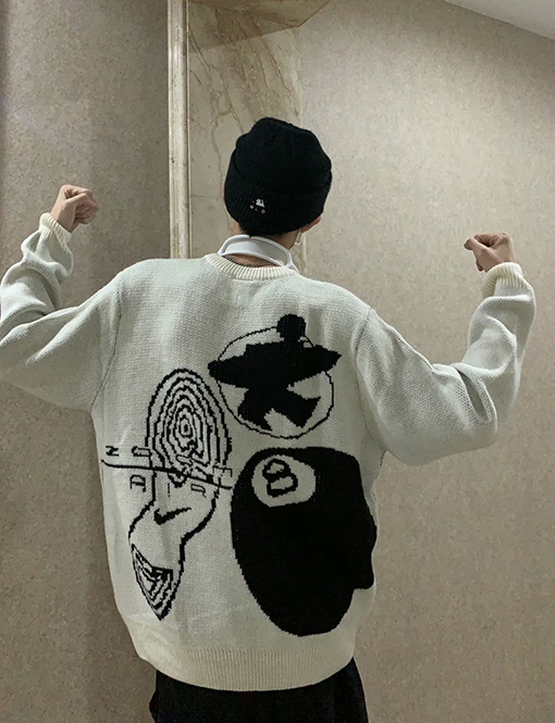 ナイキ X ステューシースーパーコピー 蚊香漩渦ロゴとサイコロ模様のセーター