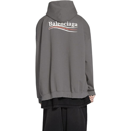 バレンシアガ パーカー FW22クラシックコーラロゴデザインのダメージ加工ルーズフィットスウェット - グレー