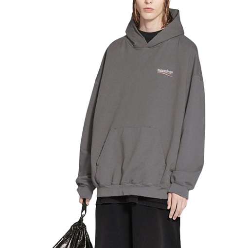 バレンシアガ パーカー FW22クラシックコーラロゴデザインのダメージ加工ルーズフィットスウェット - グレー