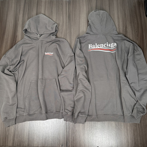 バレンシアガ パーカー FW22クラシックコーラロゴデザインのダメージ加工ルーズフィットスウェット - グレー