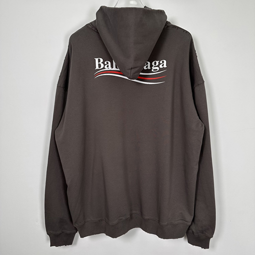 バレンシアガ パーカー FW22クラシックコーラロゴデザインのダメージ加工ルーズフィットスウェット - グレー