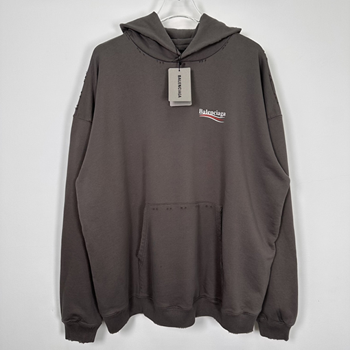 バレンシアガ パーカー FW22クラシックコーラロゴデザインのダメージ加工ルーズフィットスウェット - グレー