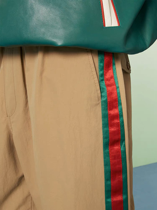 グッチ パンツ コピー GUCCI レッドグリーンのスパンディング織りテープ入り軽量マットナイロンランニングパンツ